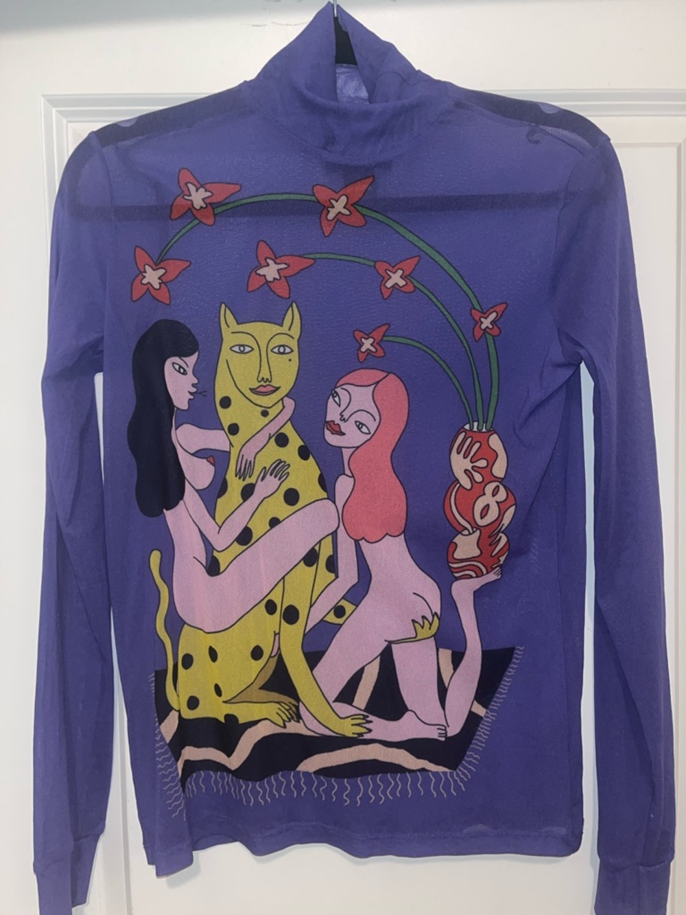 Miranda Makaroff Purple Graphic Mesh Long-Sleeve Turtleneck Top